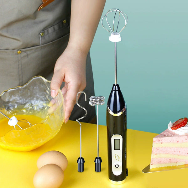 LCD Display Kitchen Handheld Electric Whisk USB Port Household Blender Rechargeable Coffee Milk Tea Milk Frother