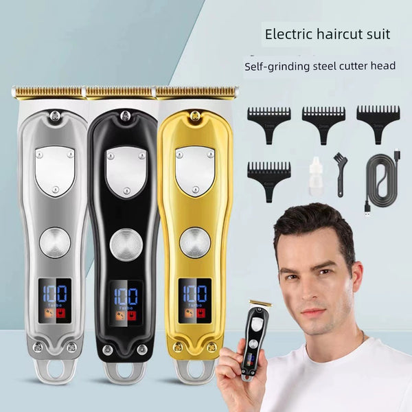 Cross-Border Hot Selling New Metal Oil Head Electric Clipper Adult Special Chargable Barber Scissors LCD Digital Display Hair Clipper